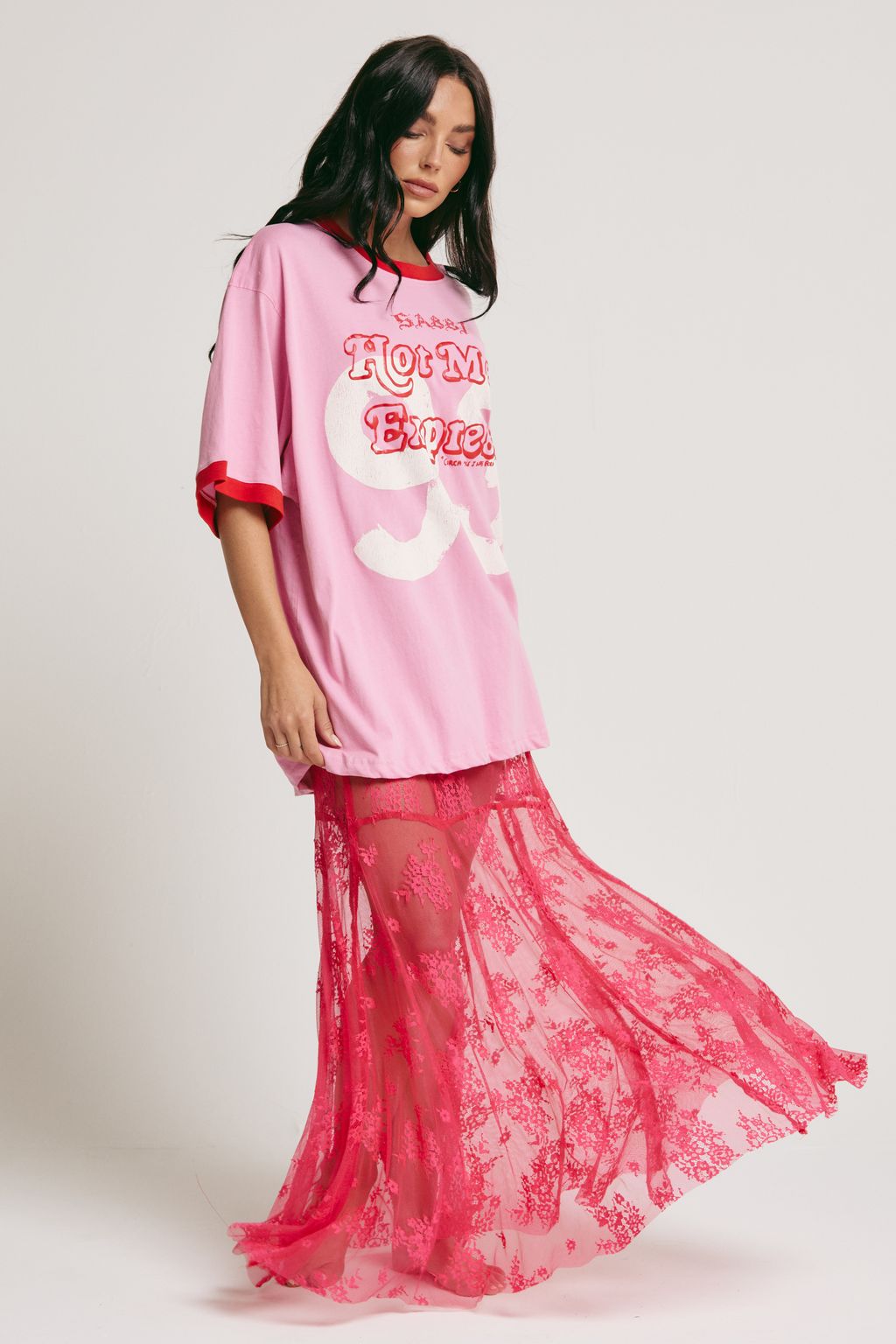 Elysian Collective Sabbi Lace Maxi Skirt Pink