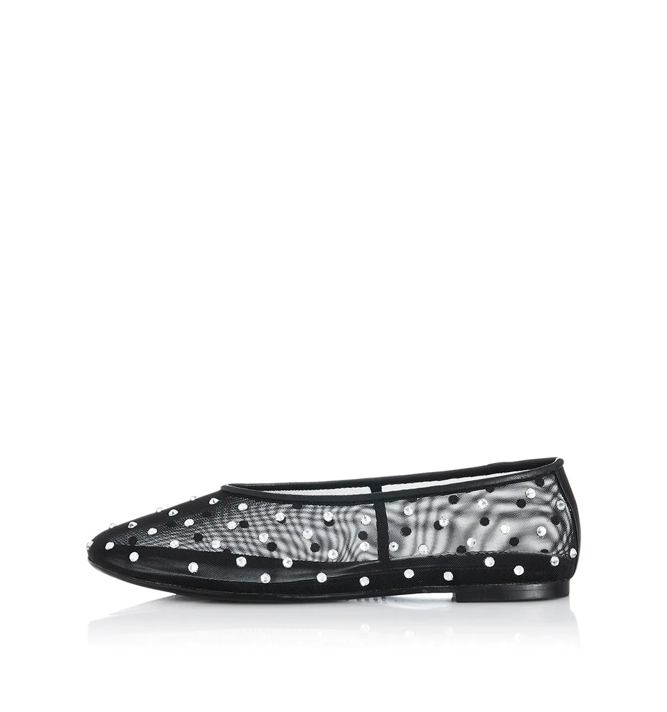 Elysian Collective Alias Mae Piper Mesh Ballet Flat Black Silver Diamante