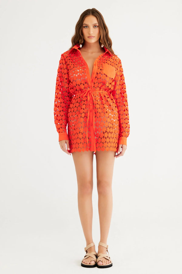 Elysian Collective Rumer Capri Mini Shirt Dress Coral