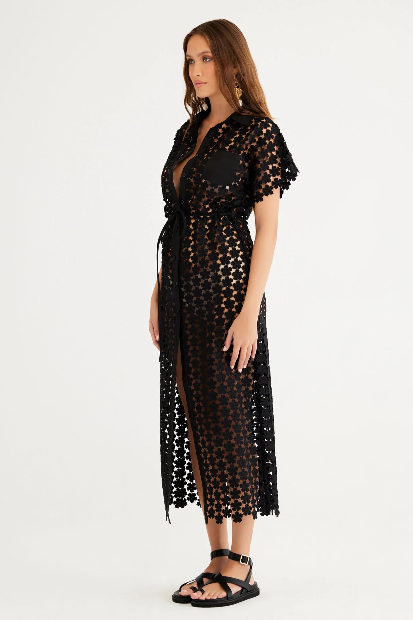 Elysian Collective Rumer Capri Long Shirt Dress Black