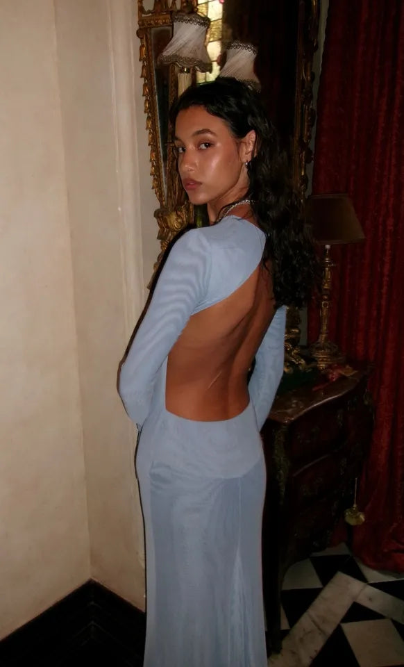 Elysian Collective Bec + Bridge Juniper Long Sleeve Maxi Dress Denim Blue