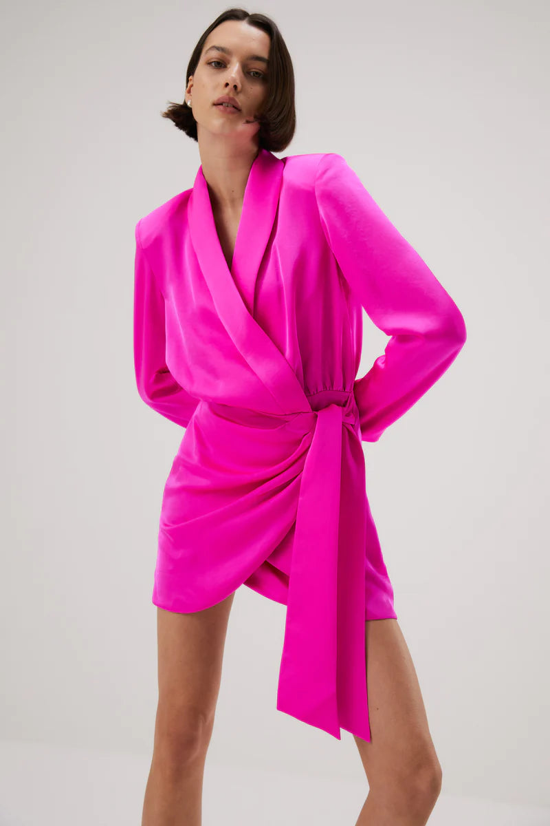 Elysian Collective Misha Azera Satin Mini  Dress Hot Pink