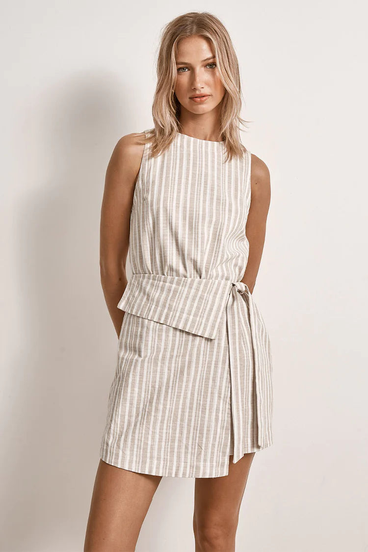 Elysian Collective Mon Renn Illusion Mini Dress Natural Stripe