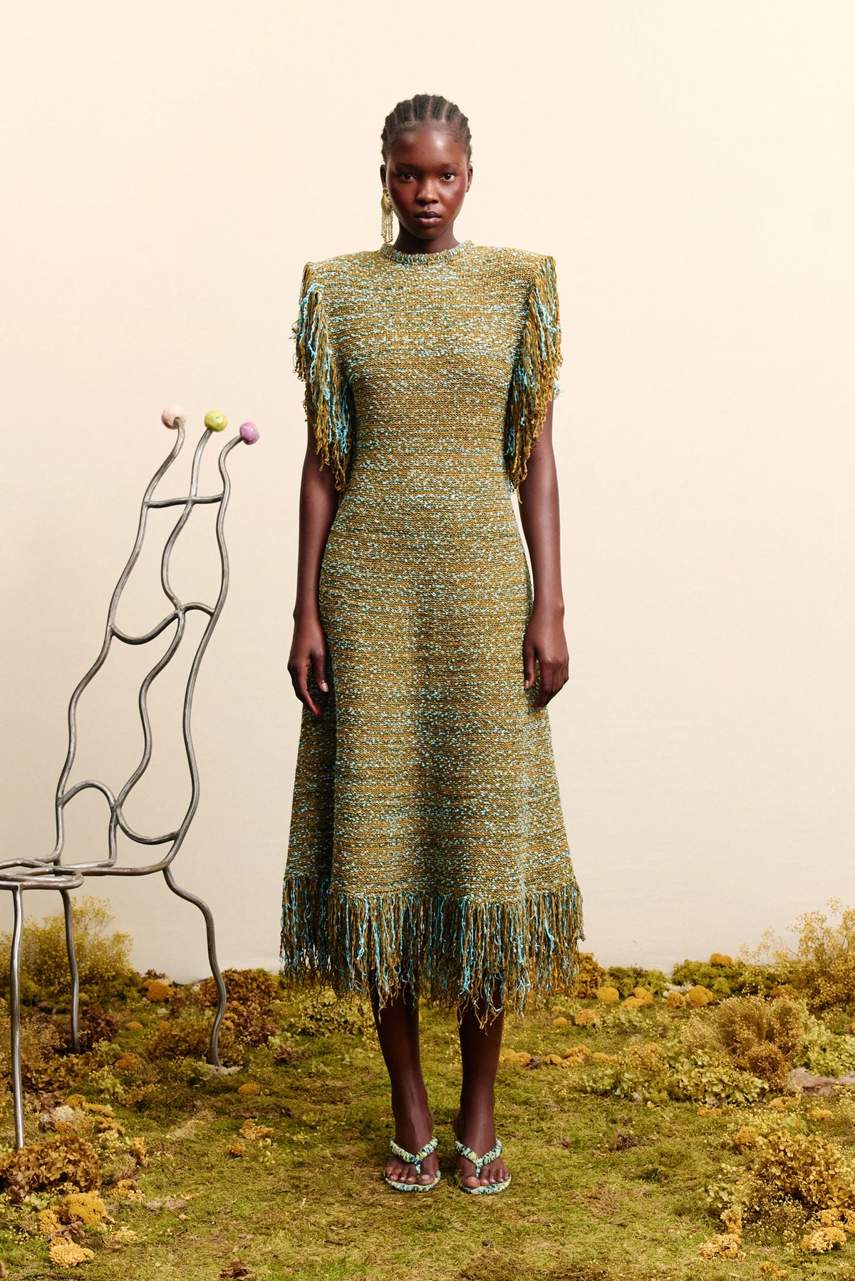 Elysian Collective Alemais Nieve Sequin Knit Midi Dress Khaki