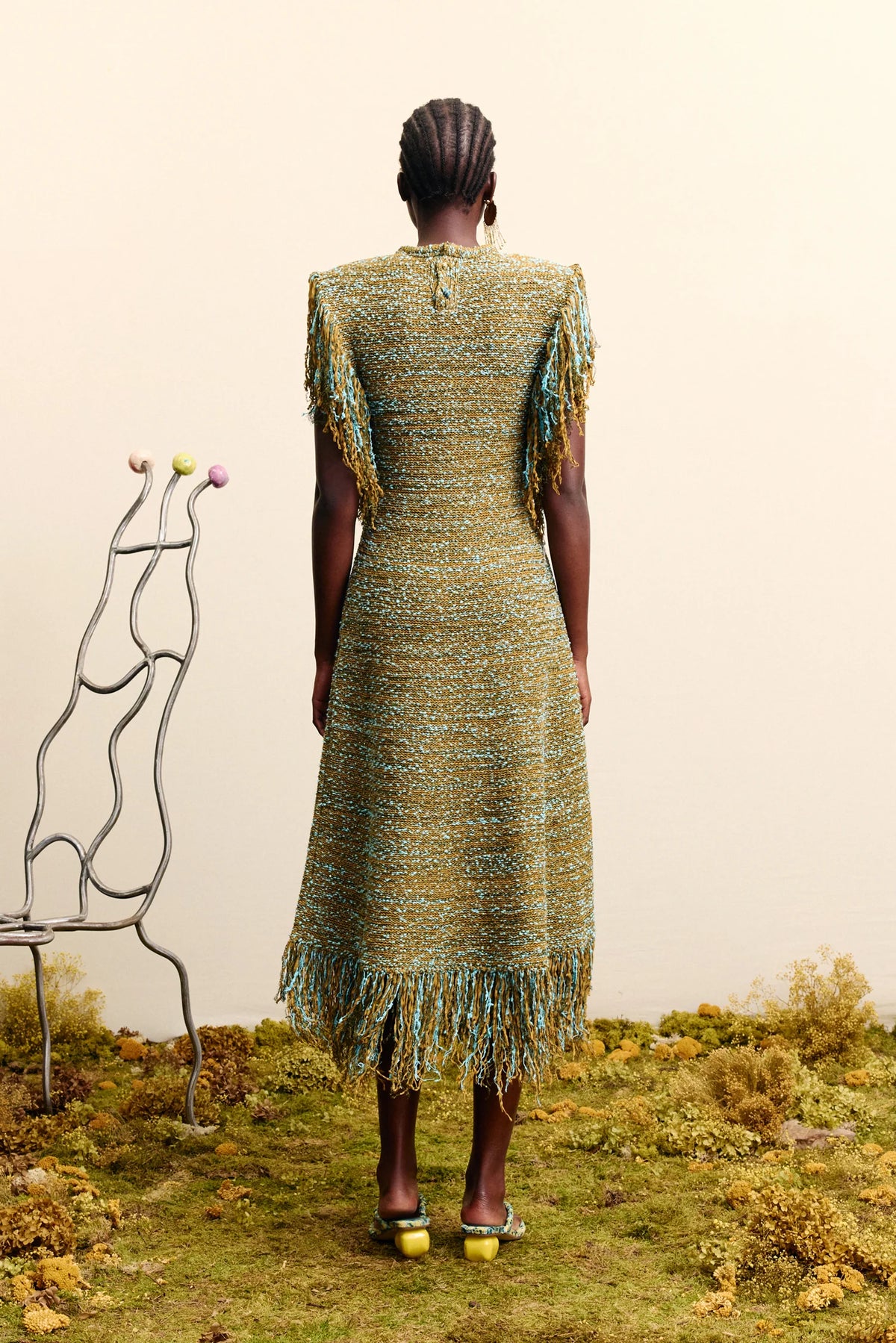 Elysian Collective Alemais Nieve Sequin Knit Midi Dress Khaki