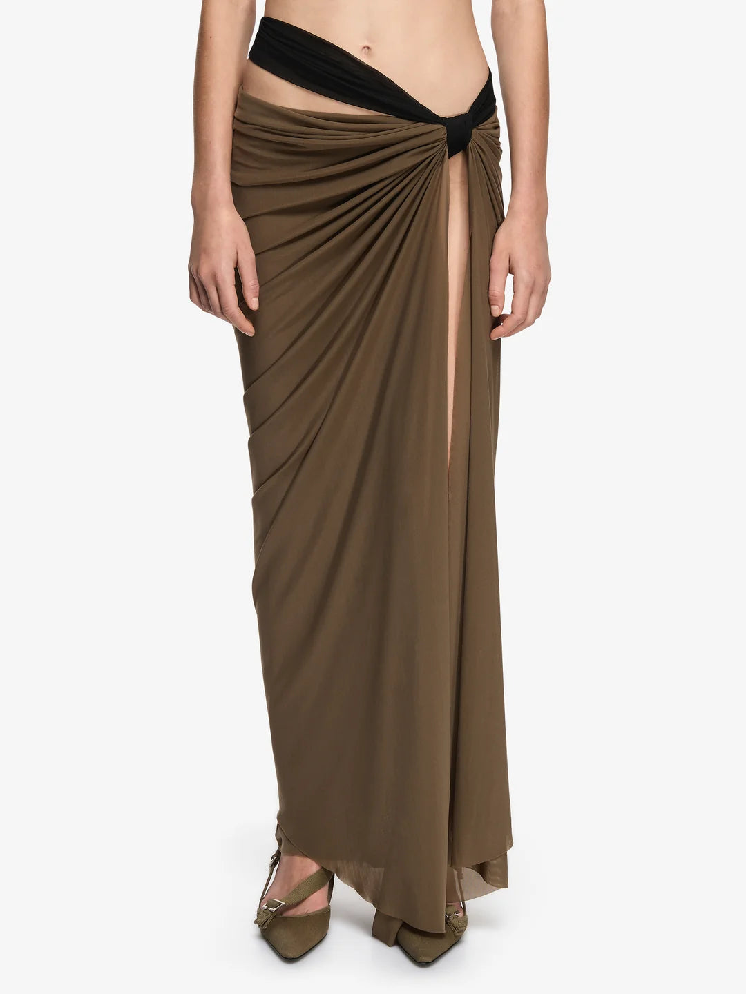 Elysian Collective Anaya Drape Maxi Skirt Latte Black