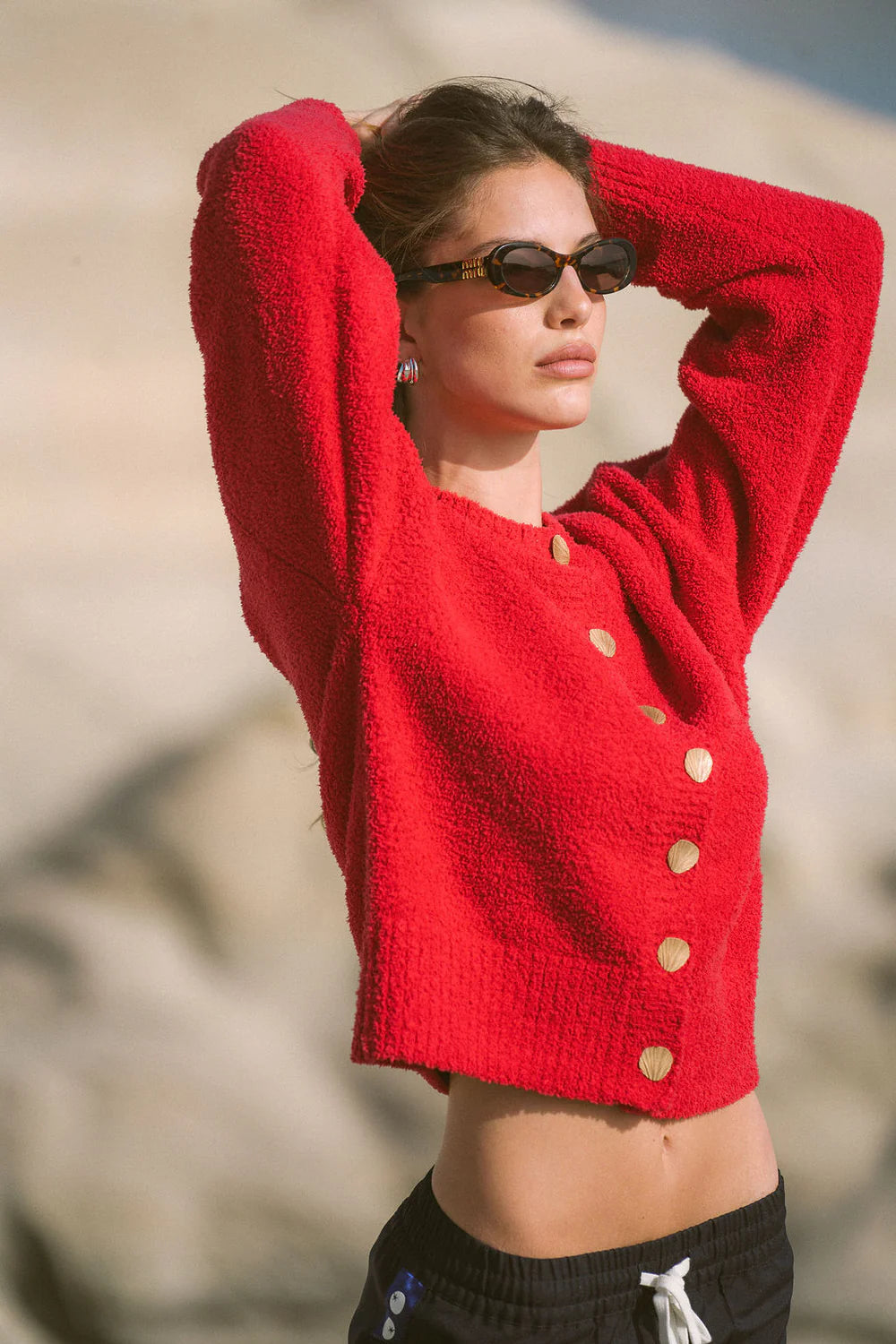 Elysian Collective Araminta James Aimes Shell Cardigan Deep Coral