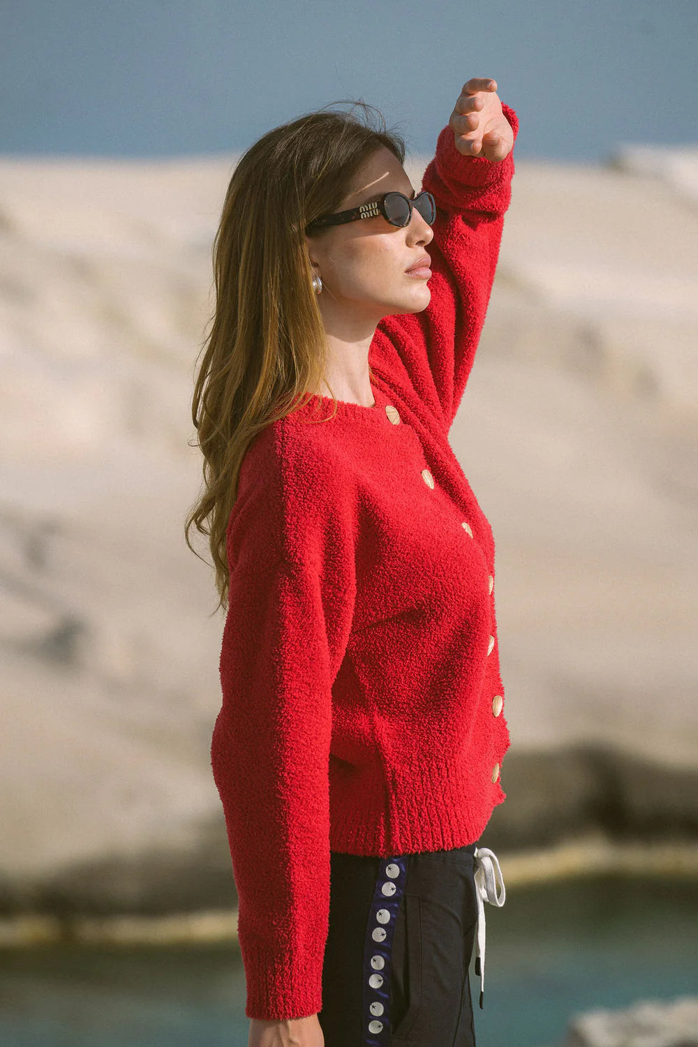 Elysian Collective Araminta James Aimes Shell Cardigan Deep Coral