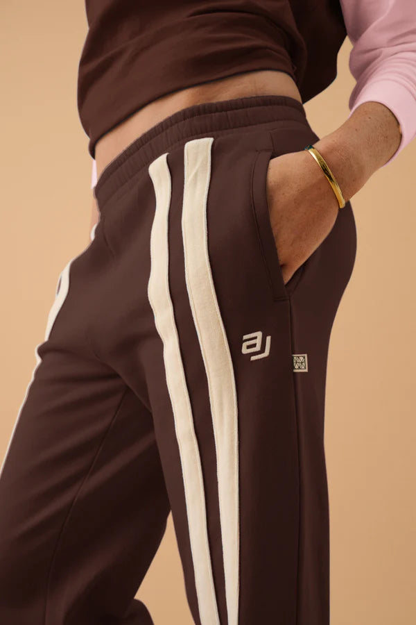 Elysian Collective Araminta James AJ Logo Stripe Trackpant Chicory Coffee