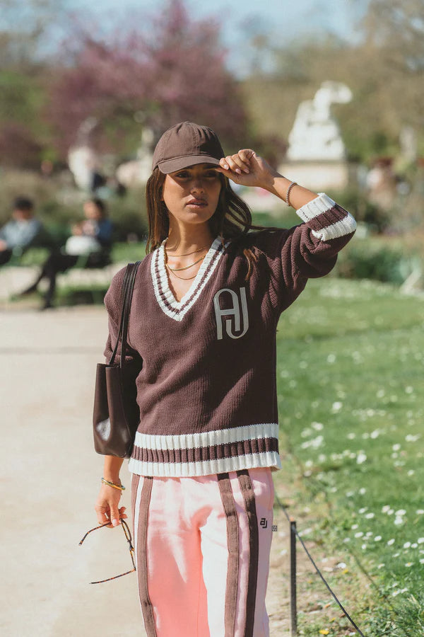 Elysian Collective Araminta James Aj V Neck Sweater Chicory Coffee