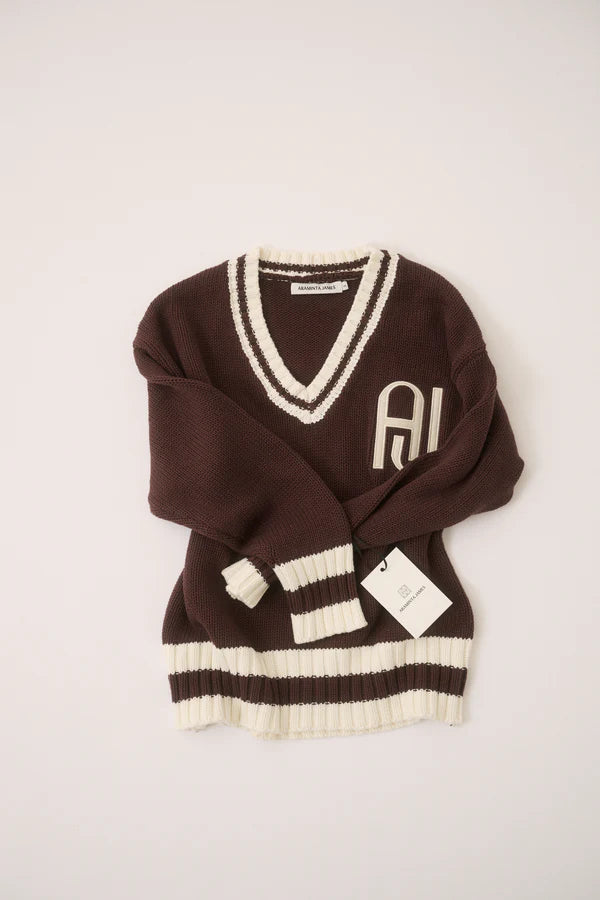 Elysian Collective Araminta James Aj V Neck Sweater Chicory Coffee