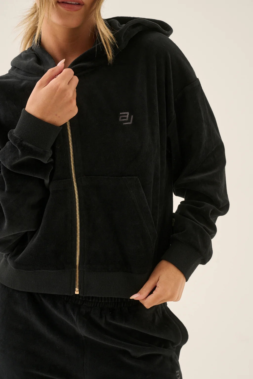 Elysian Collective Araminta James AJ Velour Hoodie Noir