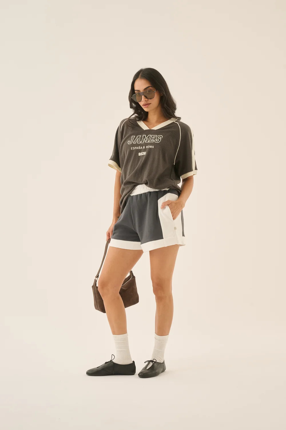 Elysian Collective Araminta James James College Waffle Tee Washed Black