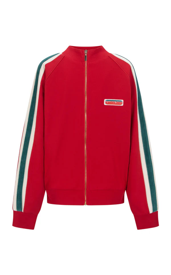 Elysian Collective Araminta James Retro Knit Zip Through Jacket Tango Red