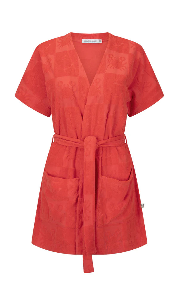 Elysian Collective Araminta James Seaside Terry Kimono Dress Lobster Red