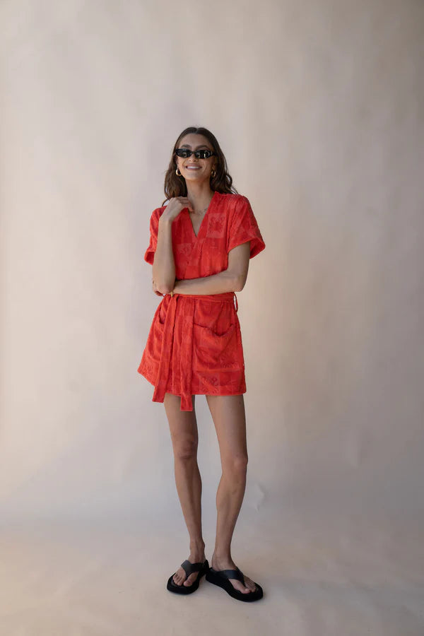 Elysian Collective Araminta James Seaside Terry Kimono Dress Lobster Red