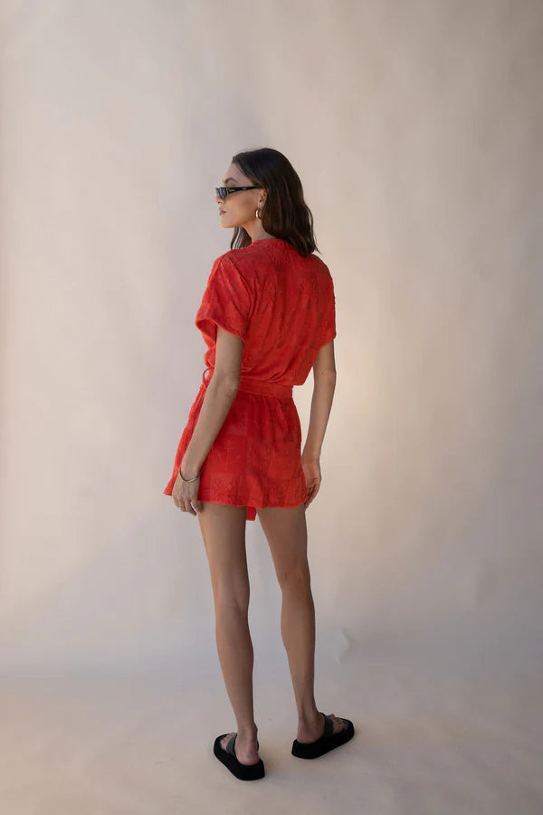 Elysian Collective Araminta James Seaside Terry Kimono Dress Lobster Red