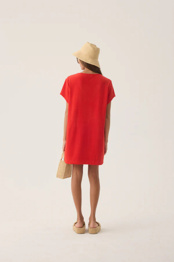 Elysian Collective Araminta James Tropiques Terry Towelling Dress Apple Red