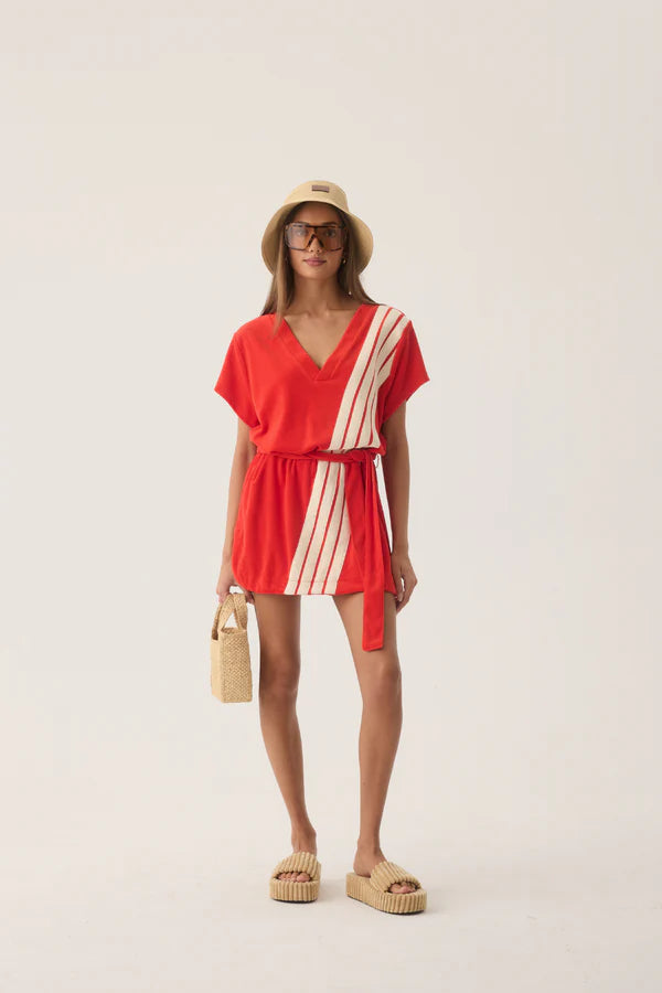 Elysian Collective Araminta James Tropiques Terry Towelling Dress Apple Red