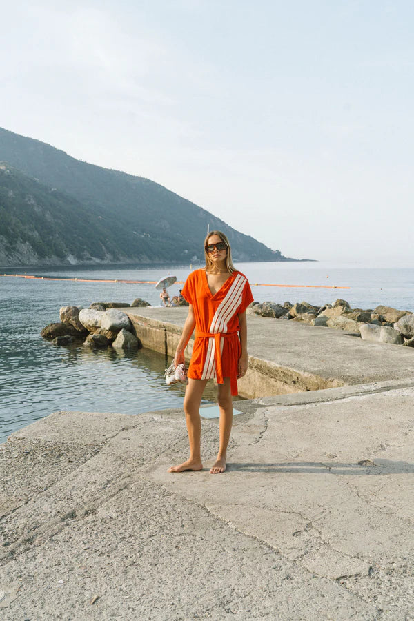 Elysian Collective Araminta James Tropiques Terry Towelling Dress Apple Red