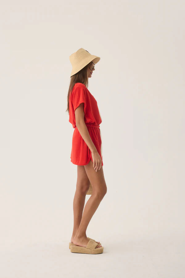 Elysian Collective Araminta James Tropiques Terry Towelling Dress Apple Red