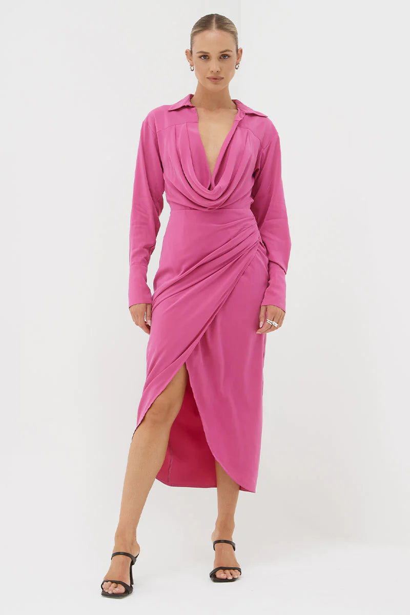 Elysian Collective Atone Midi Shirt Dress Magenta