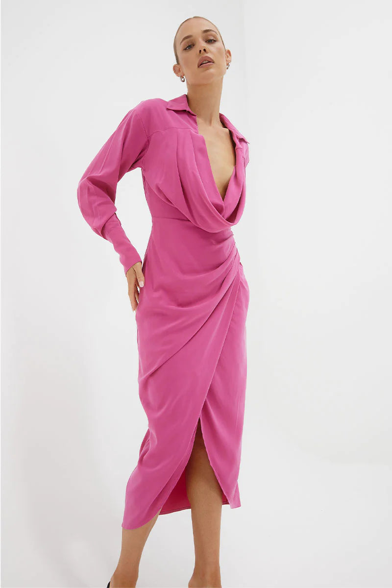 Elysian Collective Atone Midi Shirt Dress Magenta