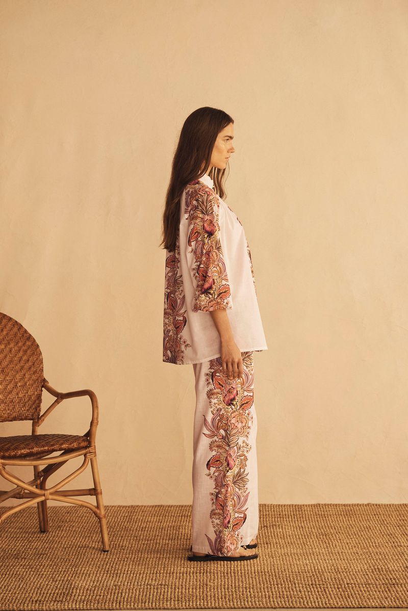 Elysian Collective Aur Ocea Bel Fiore Trellis Scallop Billow Sleeve Blouse