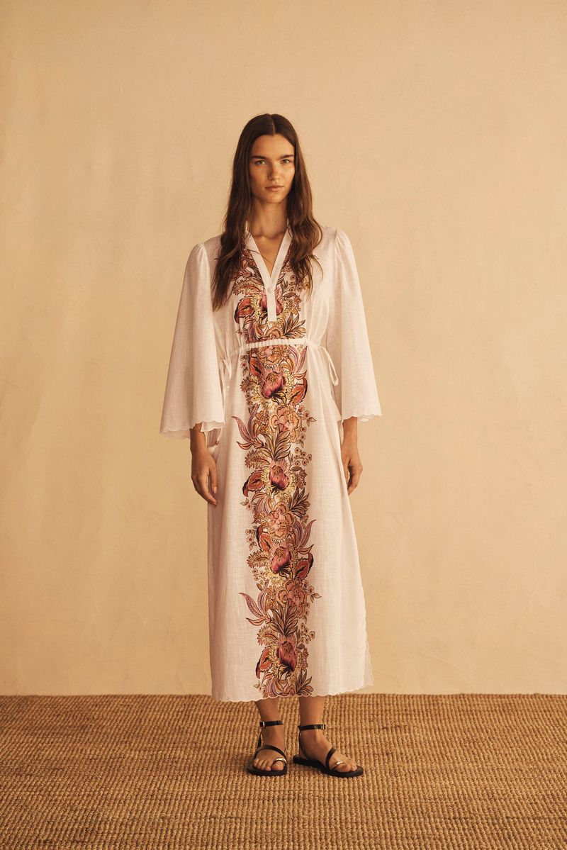 Elysian Collective Aur Ocea Belle Fiora Trellis Scallop Tunic Dress