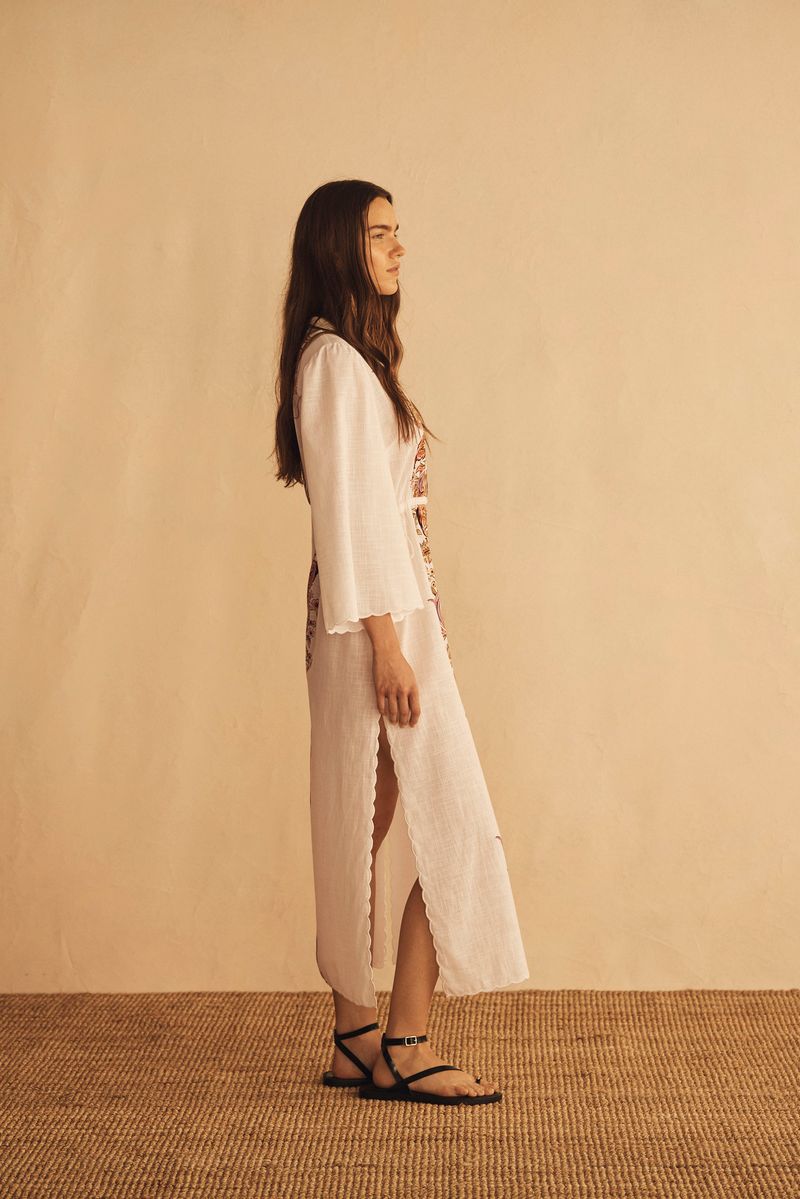 Elysian Collective Aur Ocea Belle Fiora Trellis Scallop Tunic Dress