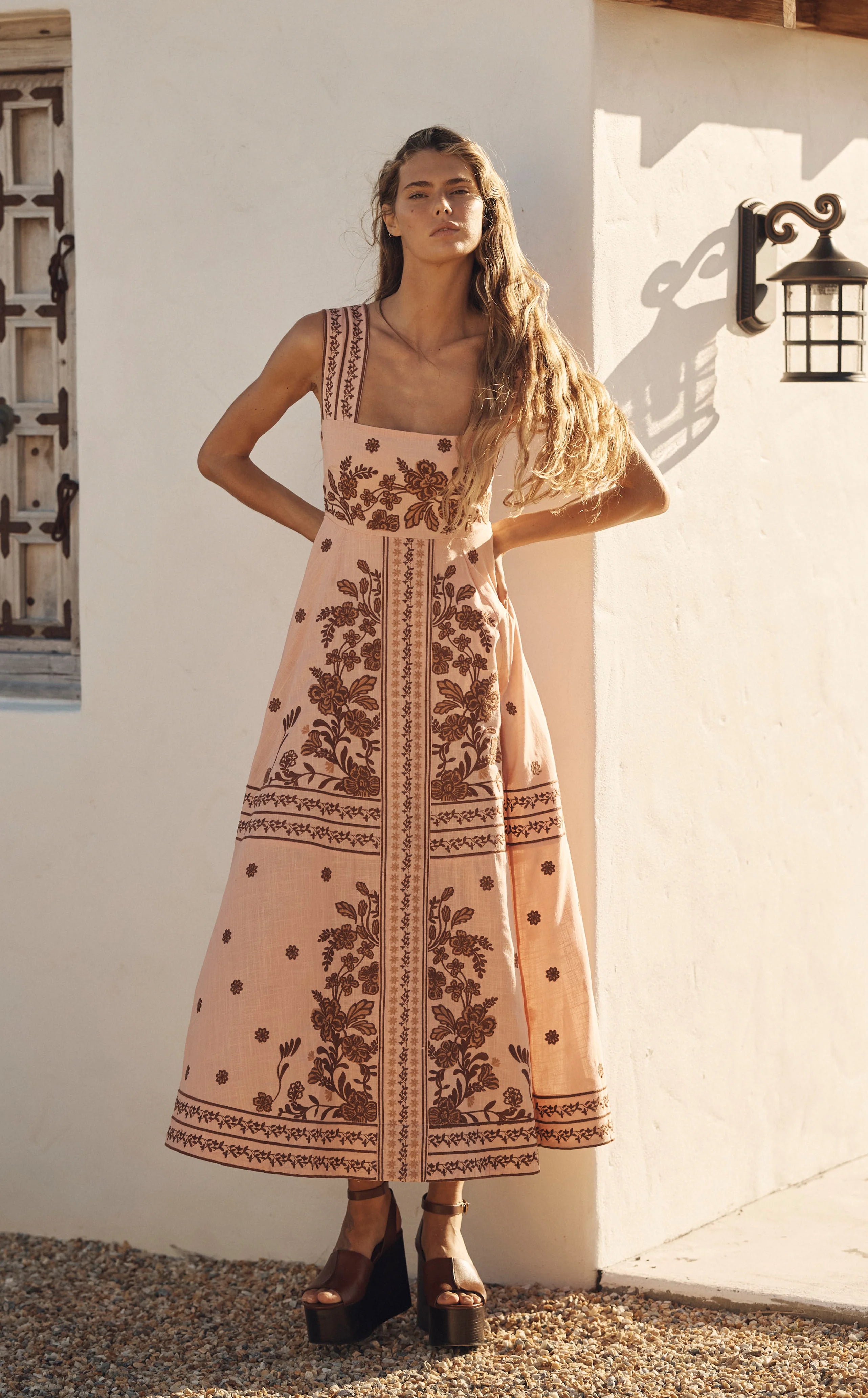 Elysian Collective Aur Ocea Infiorata Embroidered Empire Maxi Dress