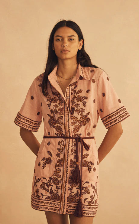 Elysian Collective Aur Ocea Infiorata Embroidered Mini Shirt Dress