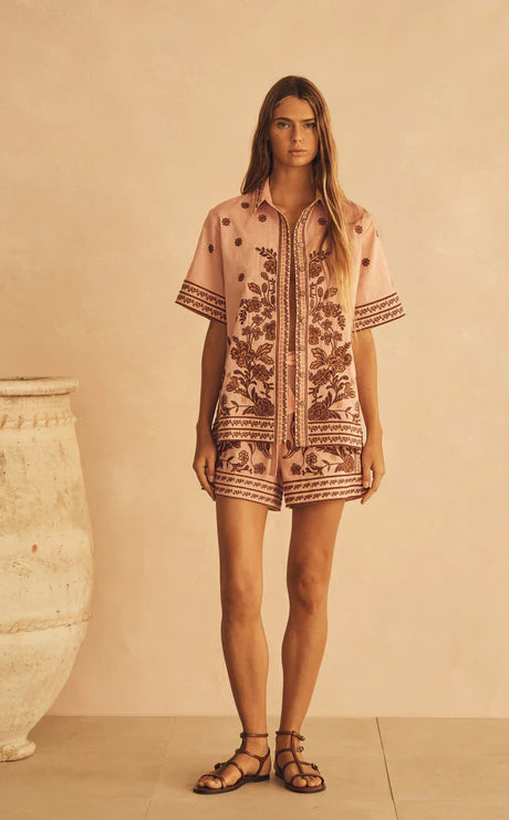 Elysian Collective Aur Ocea Infiorata Embroidered Short Sleeve Resort Shirt