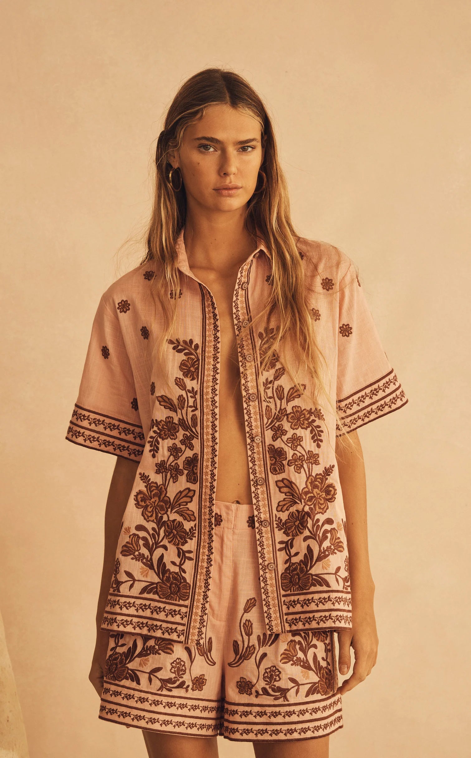 Elysian Collective Aur Ocea Infiorata Embroidered Resort Short