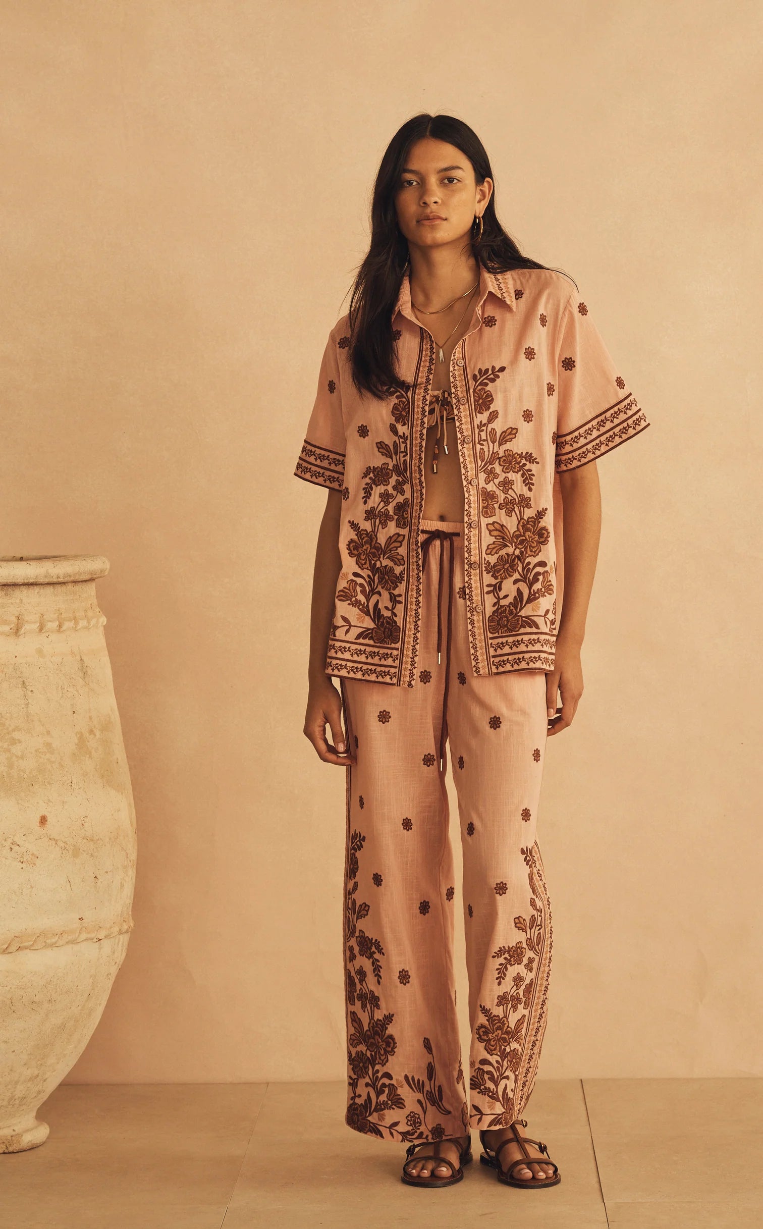 Elysian Collective Aur Ocea Infiorata Embroidered Short Sleeve Resort Shirt