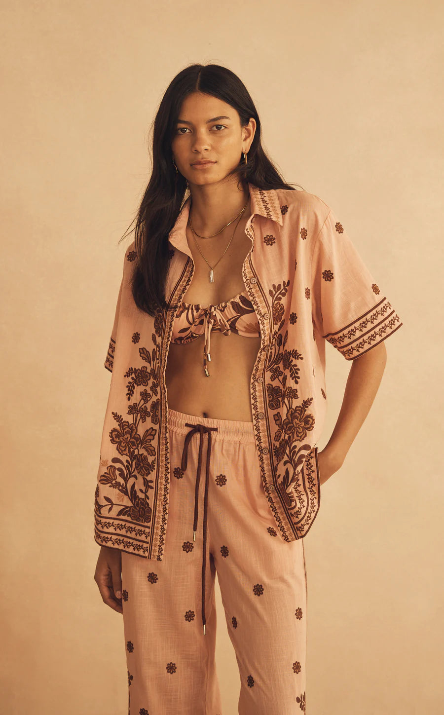 Elysian Collective Aur Ocea Infiorata Embroidered Short Sleeve Resort Shirt