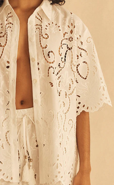 Elysian Collective Aur Ocea Merletti Lace Oversized Shirt White