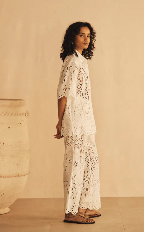 Elysian Collective Aur Ocea Merletti Lace Oversized Shirt White