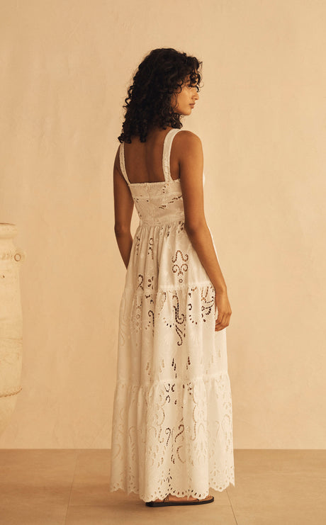 Elysian Collective Aur Ocea Merletti Lace Panelled Maxi Dress White