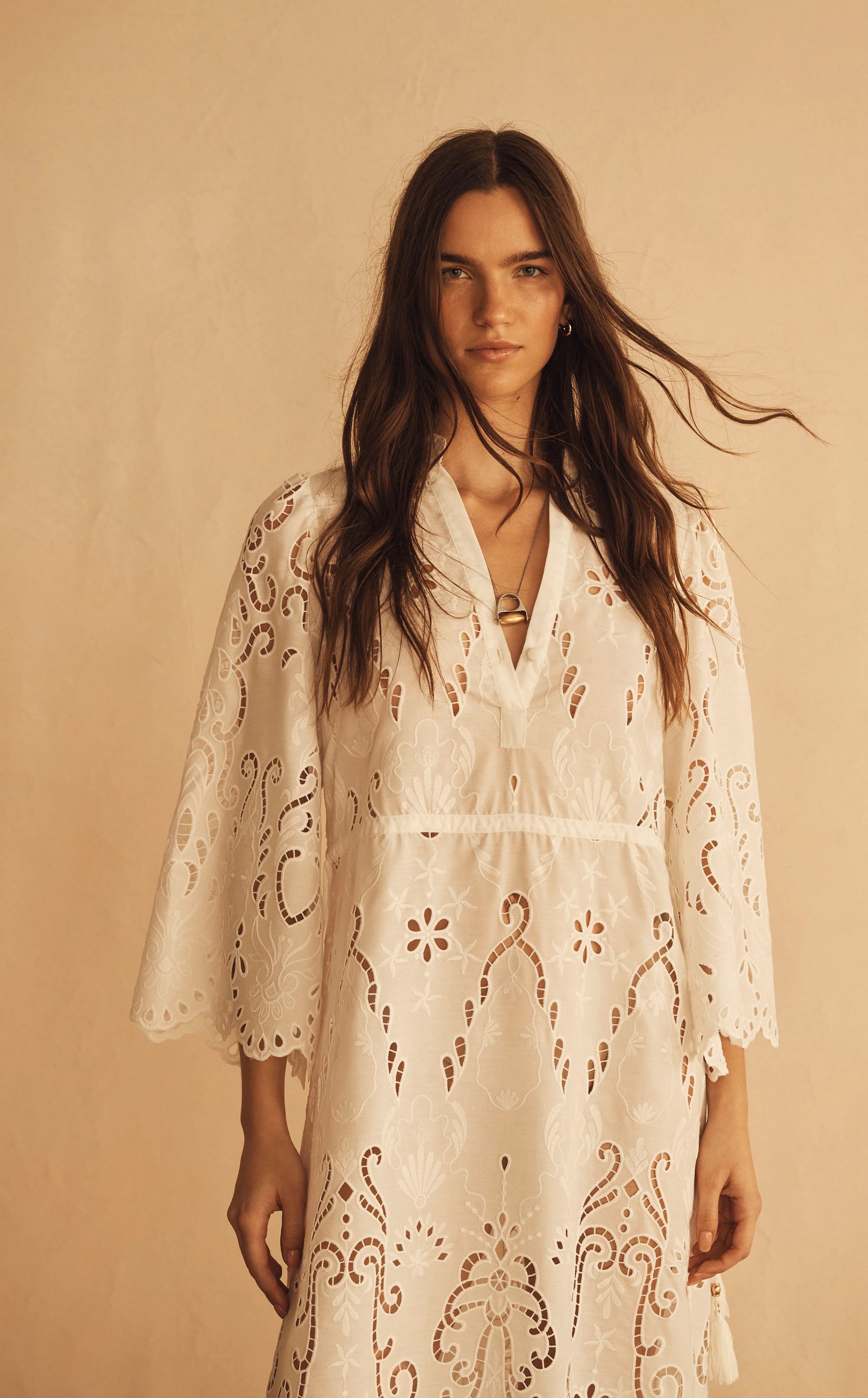 Elysian Collective Aur Ocea Merletti Lace Tunic Dress White