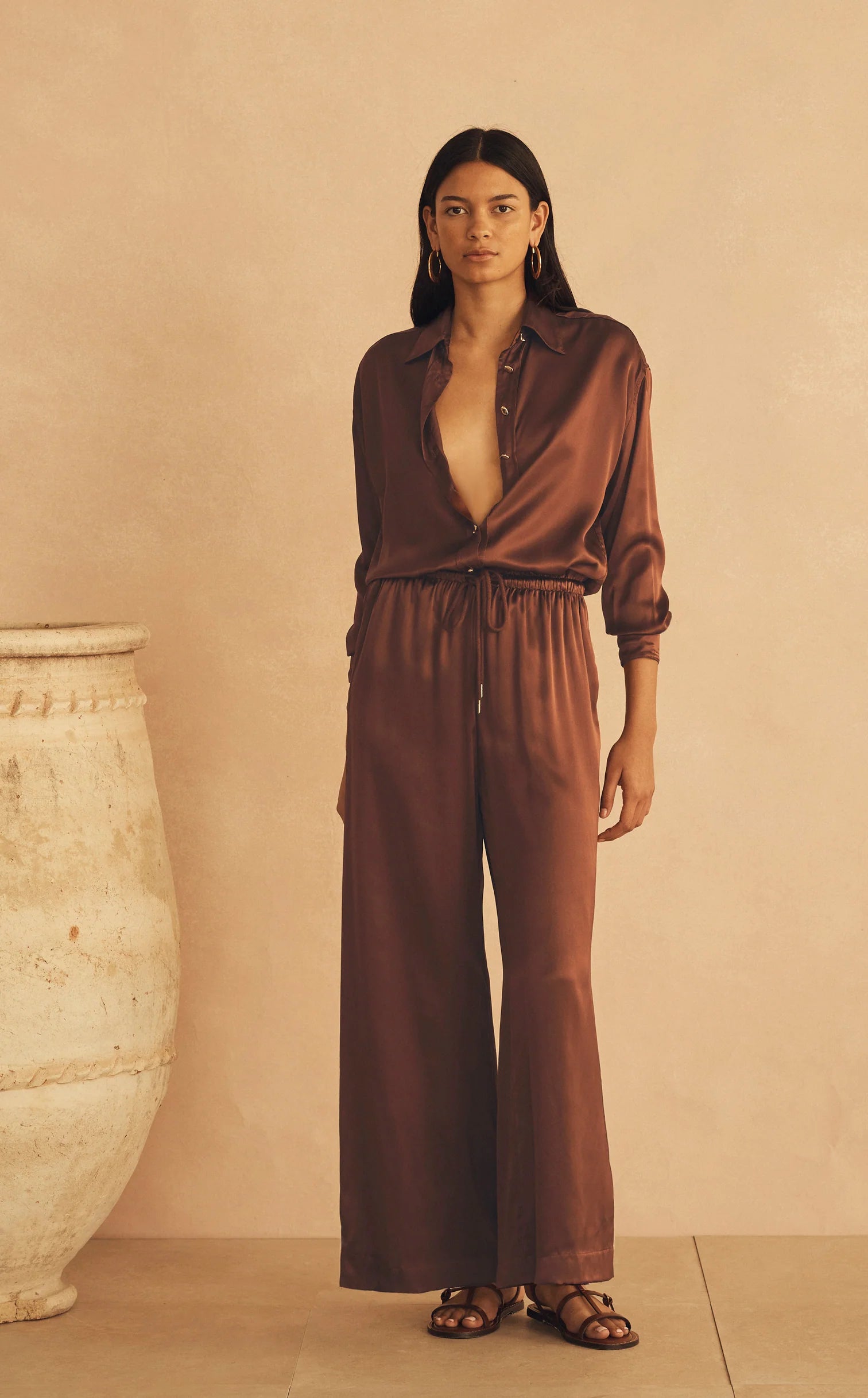 Elysian Collective Aur Ocea Roma Di Sera Silk Long Sleeve Shirt