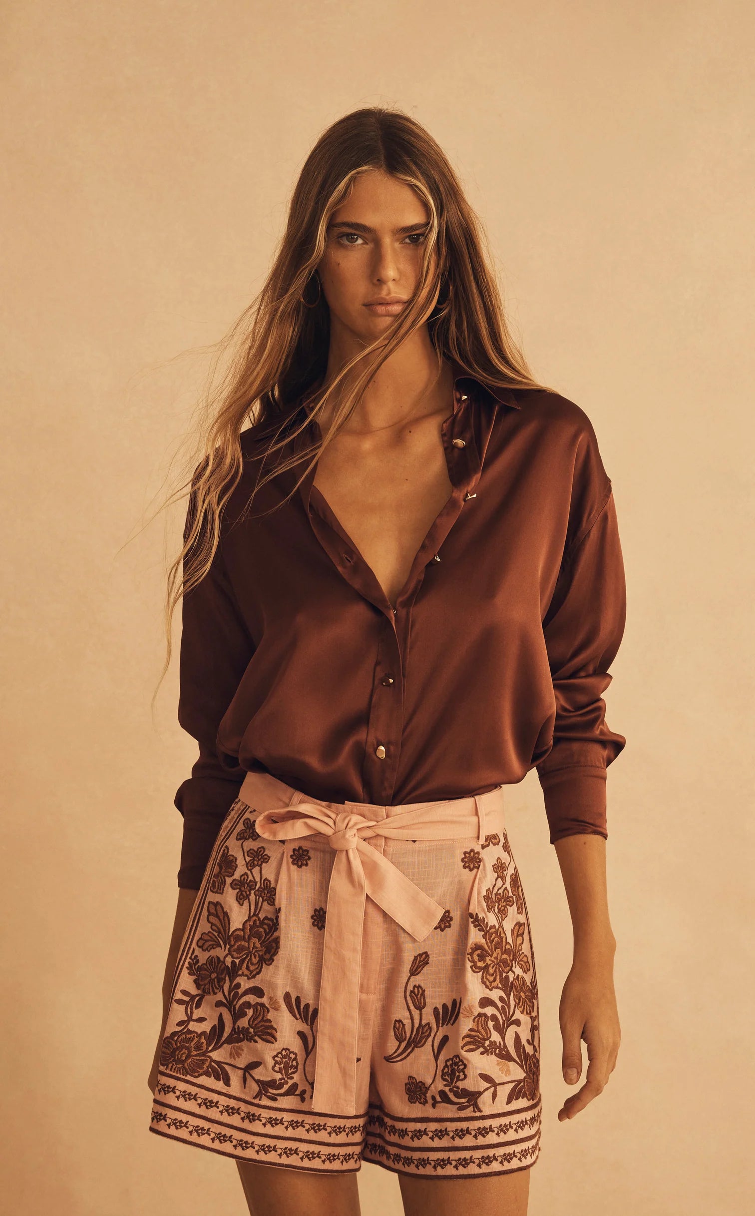 Elysian Collective Aur Ocea Roma Di Sera Silk Long Sleeve Shirt