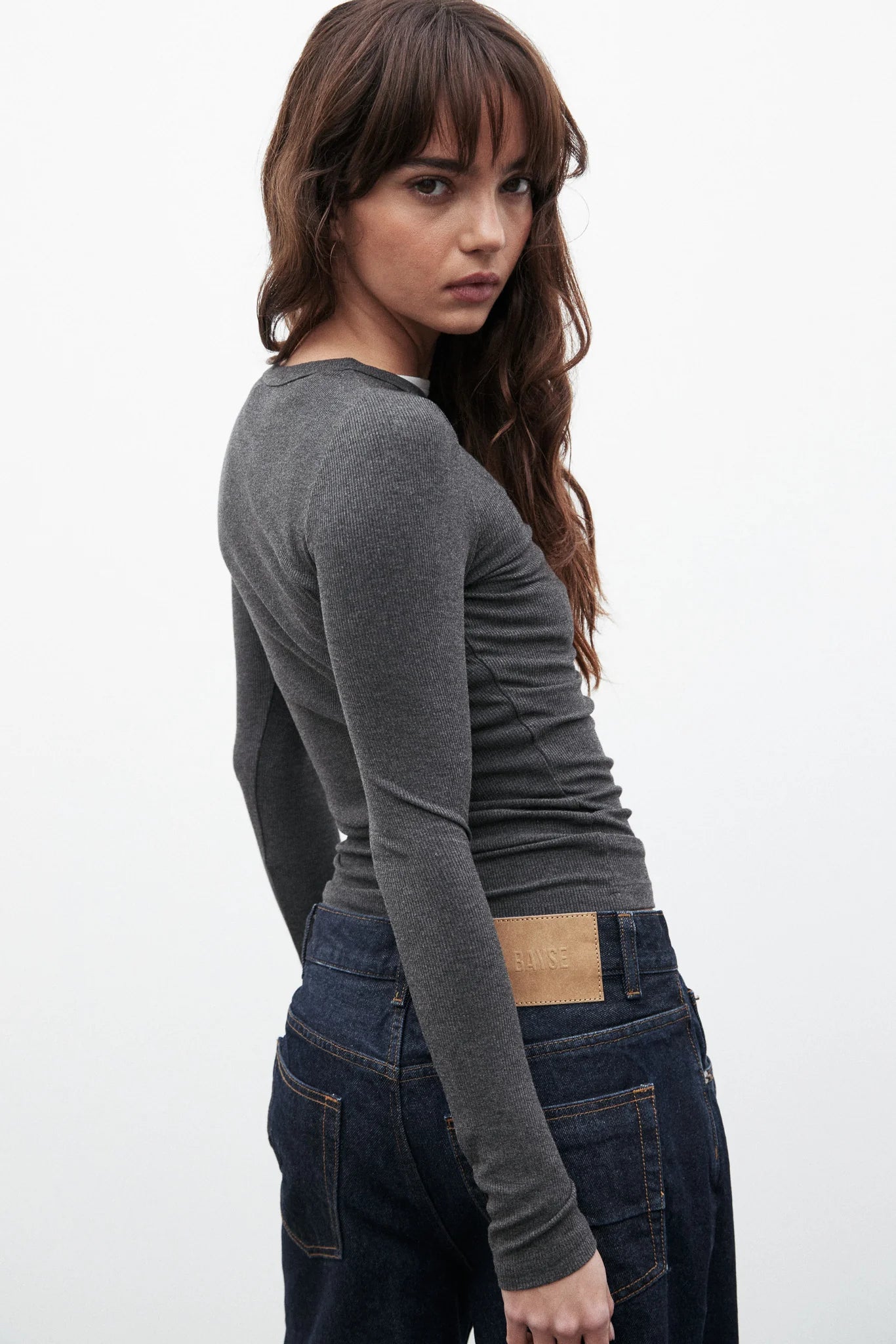 Elysian Collective Bayse Brand Nyla Top Dark Heather Grey