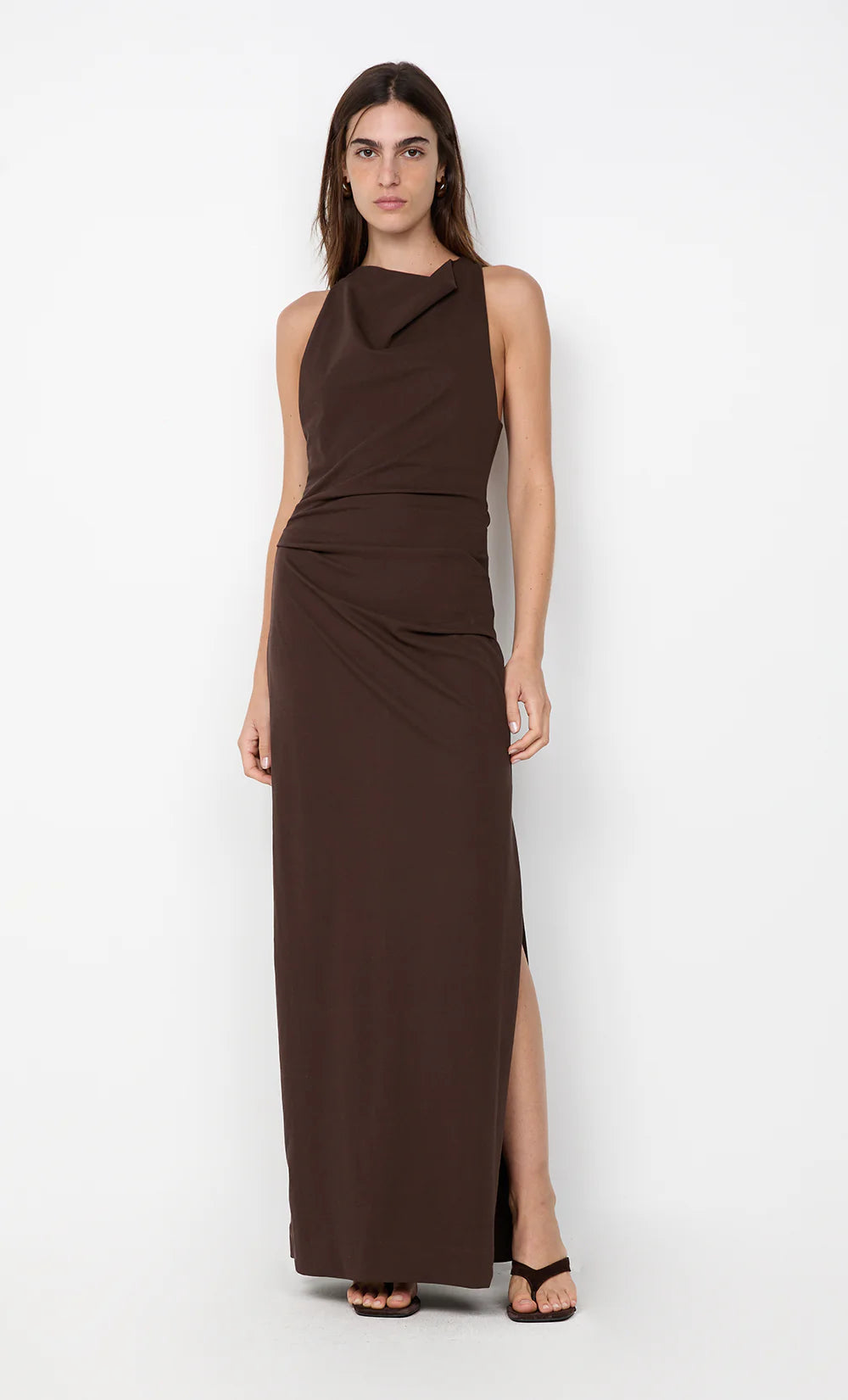 Elysian Collective Bec + Bridge Annetta Cowl Midi Dress Dark Chocolate
