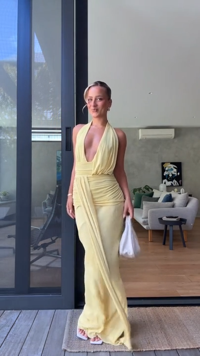 Elysian Collective Bec and Bridge Cassis Drape Maxi Dress Citron