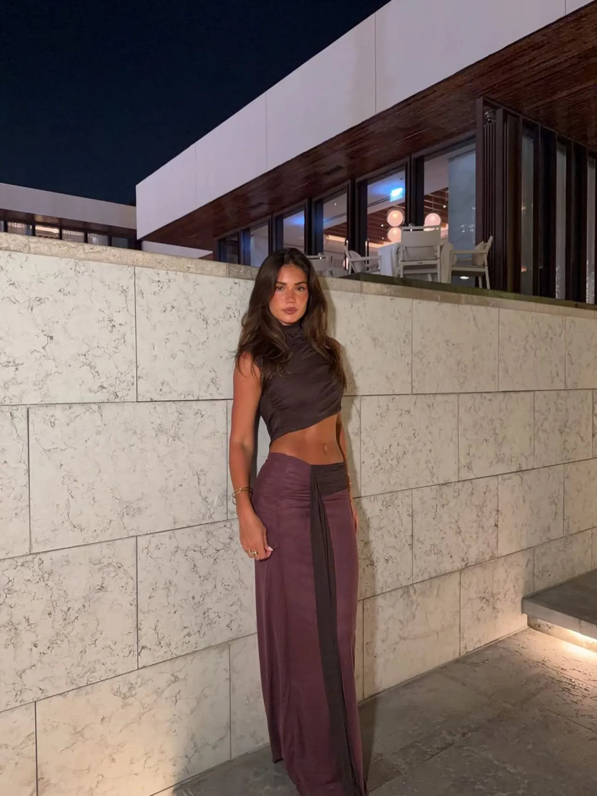 Elysian Collective Bec + Bridge Conni Maxi Dress Aubergine Dark Choc