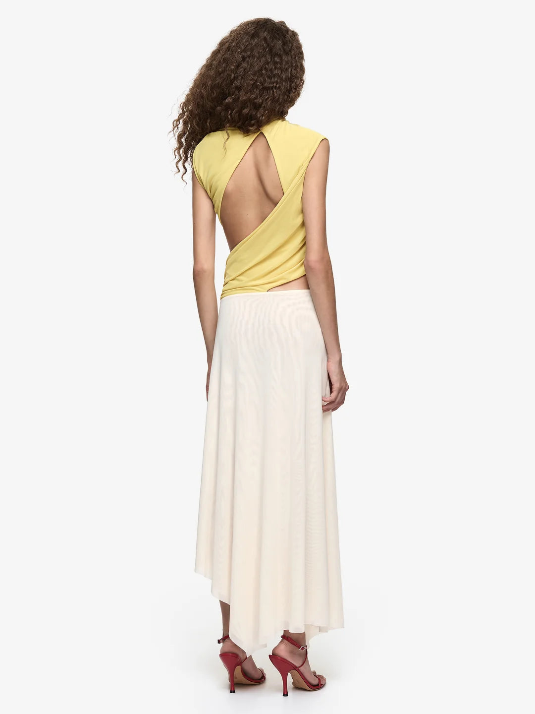 Elysian Collective Bec + Bridge Conni Asym Midi Dress Citron Buttercream
