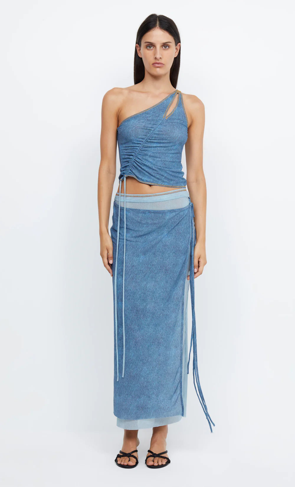 Elysian Collective Bec and Bridge Hayden Wrap Midi Skirt Spliced Denim