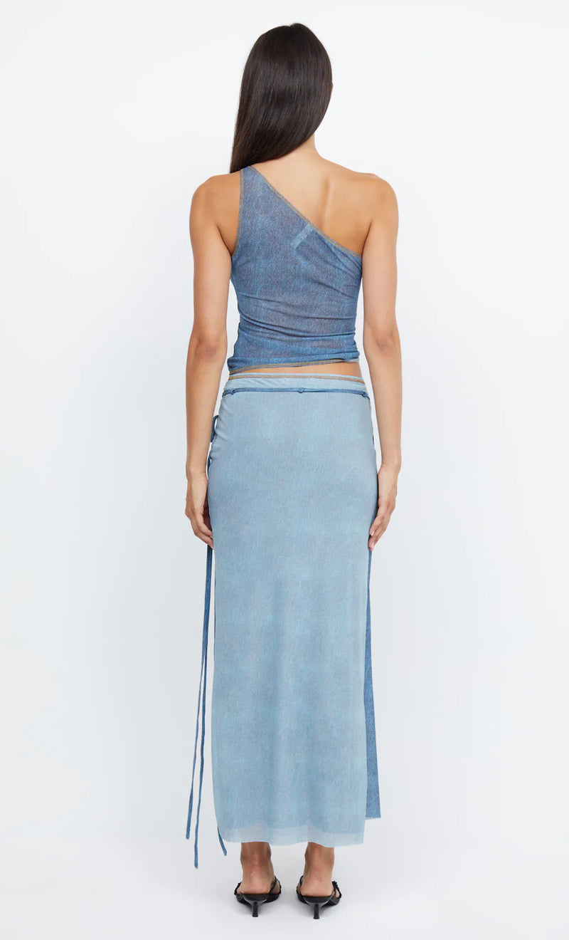 Elysian Collective Bec and Bridge Hayden Wrap Midi Skirt Spliced Denim