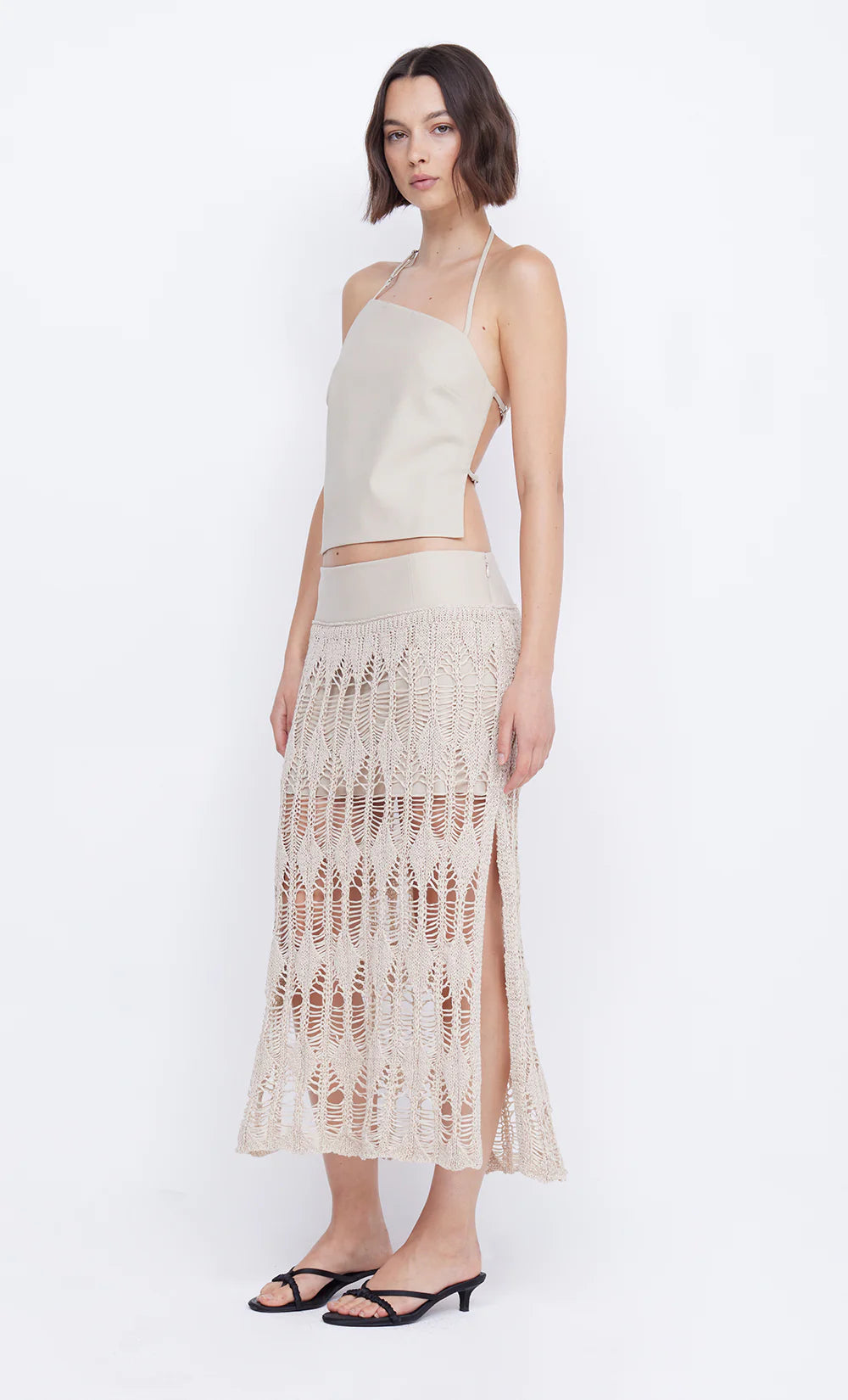 Elysian Collective Bec and Bridge Lyra Split Midi Skirt Bone